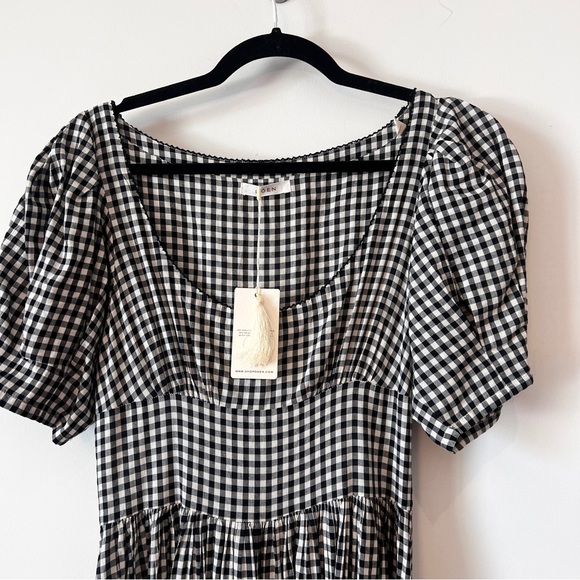 NWT DOEN Kennedy Gingham Maxi Dress Boho Puff Sleeve Black & White Size Small - Picture 6 of 16